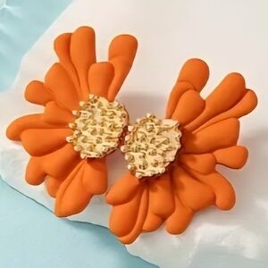 NEW - Orange Floral Earrings with Gold Accents